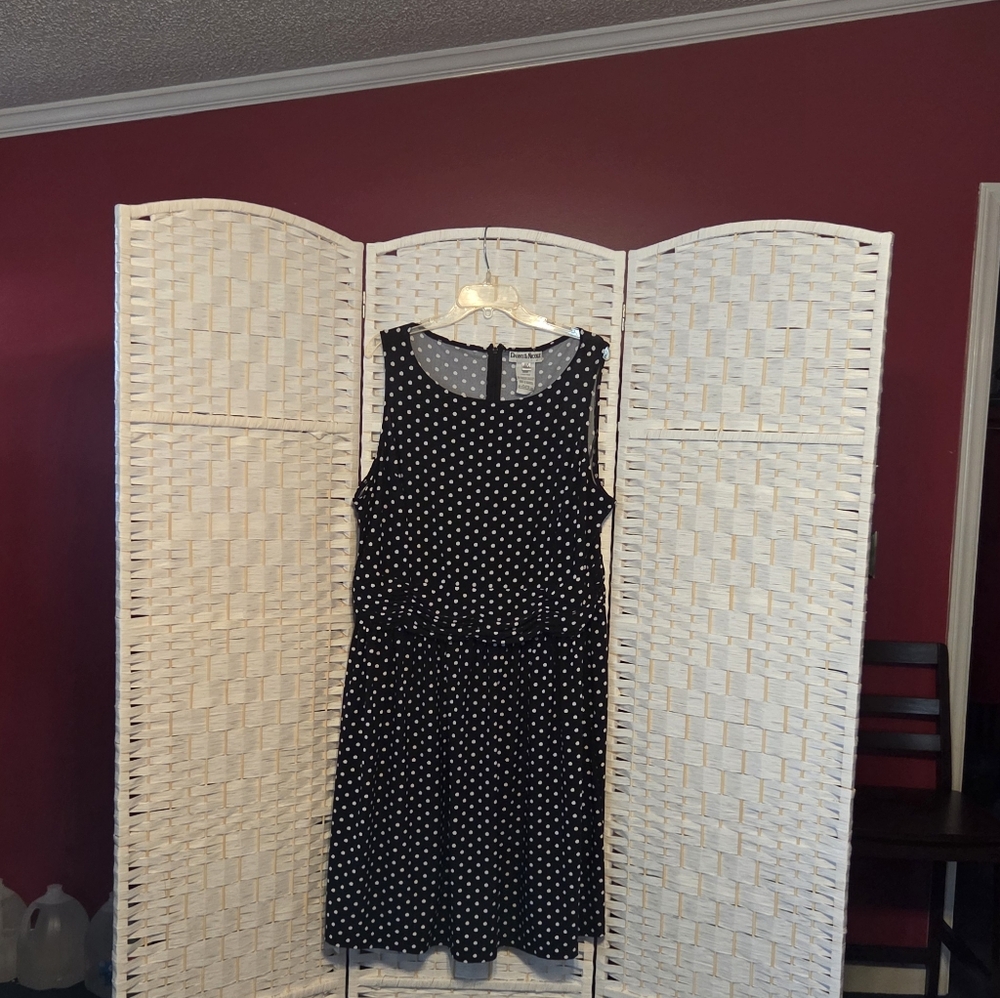 Danny & Nicole Black Dress with White Polka Dots, Sleeveless, Ruched Waist, 20W
